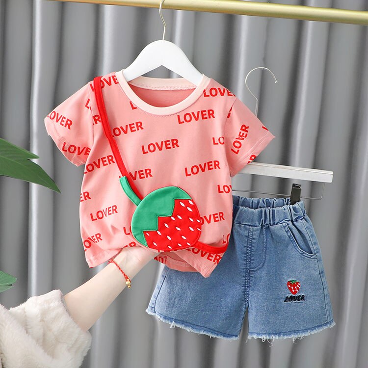 Baby Girl Clothes Sets Summer 2022 New Fashion Infant Suits Straberry Style Cotton Kids Costom 1-4 Years Child Clothing