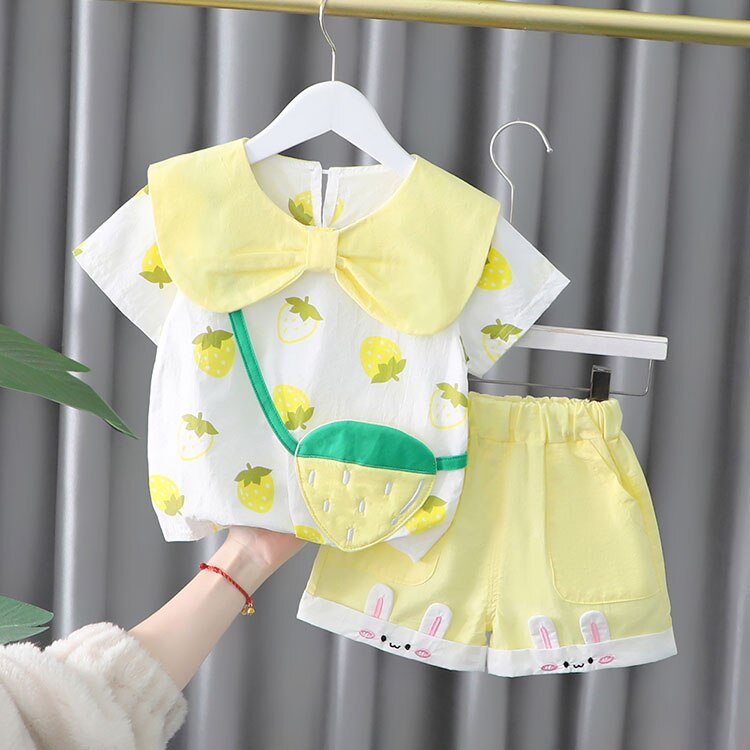Baby Girl Clothes Sets Summer 2022 New Fashion Infant Suits Straberry Style Cotton Kids Costom 1-4 Years Child Clothing