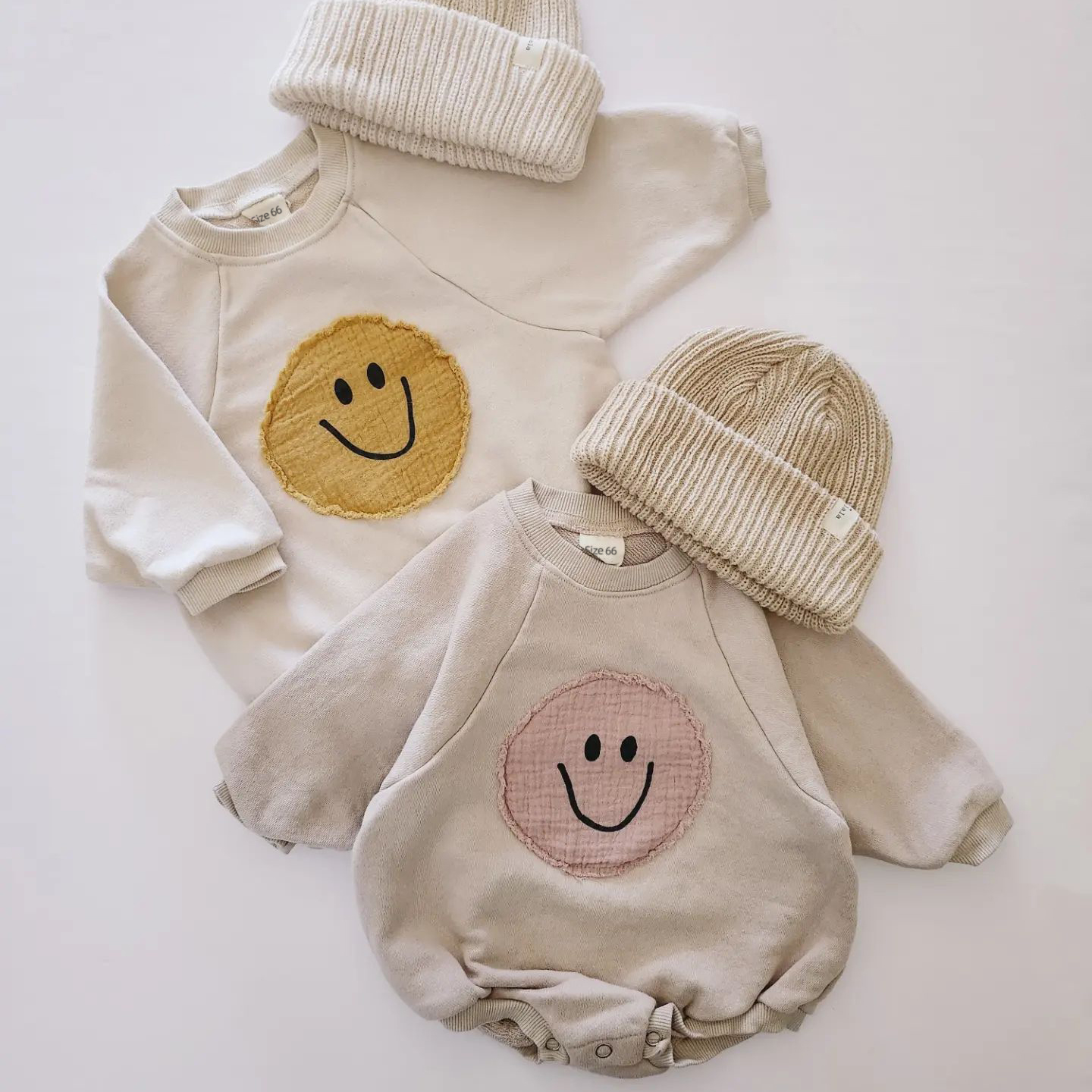 Baby Girls Boys Smiley Face Sweatshirt Romper Long Sleeve Romper Loose Cotton Infant Kids Hooded Body Bebe Fille Strampler Hot