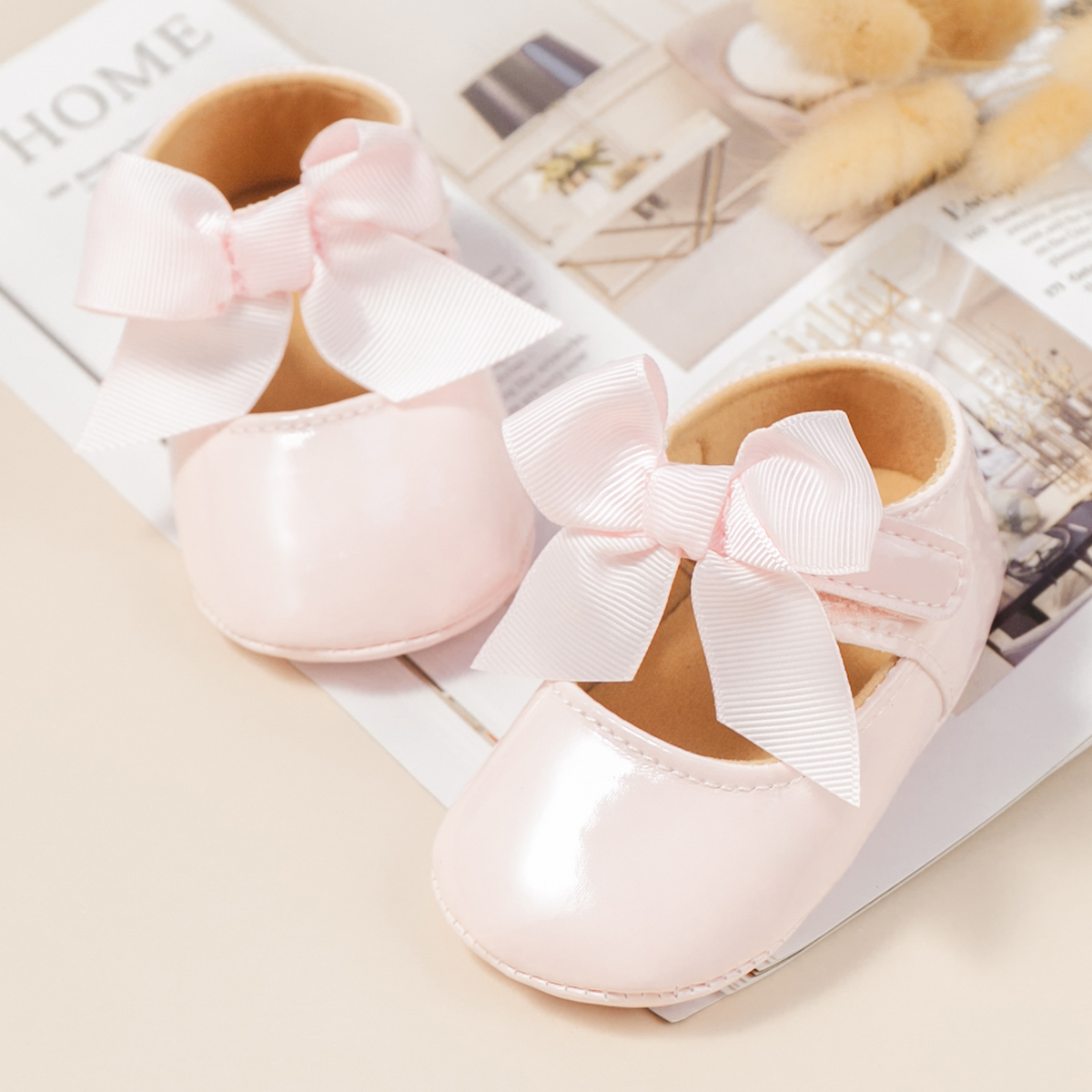 KIDSUN 2021 New Baby Girls Princess Shoes Pink Bow-knot Dress Shoes PU Leather Rubber Soft-sole Non-slip Casual Toddler Shoes