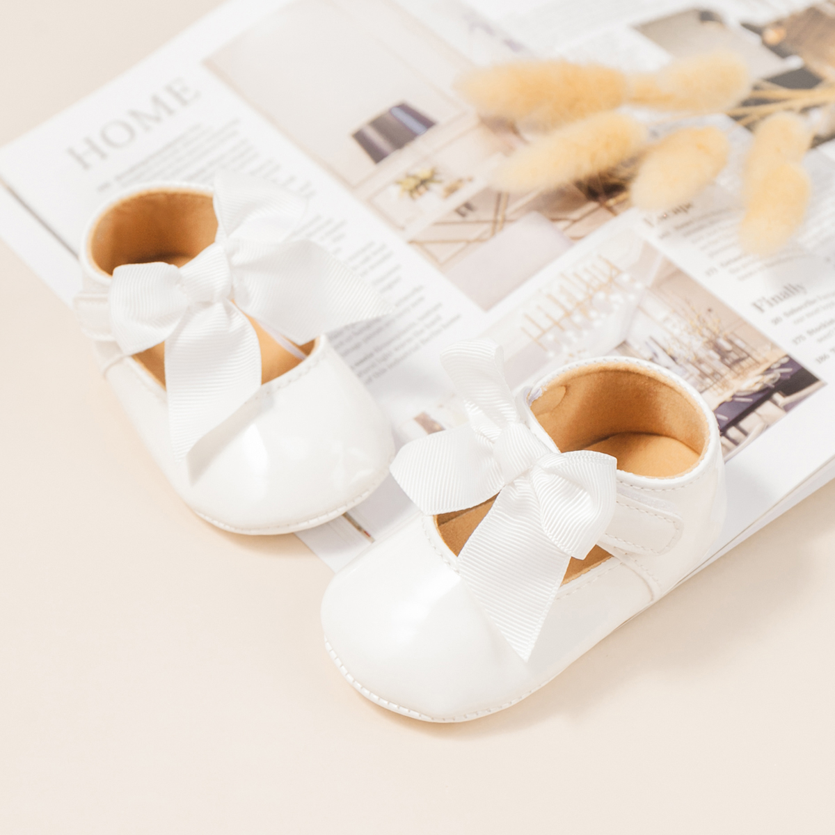 KIDSUN 2021 New Baby Girls Princess Shoes Pink Bow-knot Dress Shoes PU Leather Rubber Soft-sole Non-slip Casual Toddler Shoes