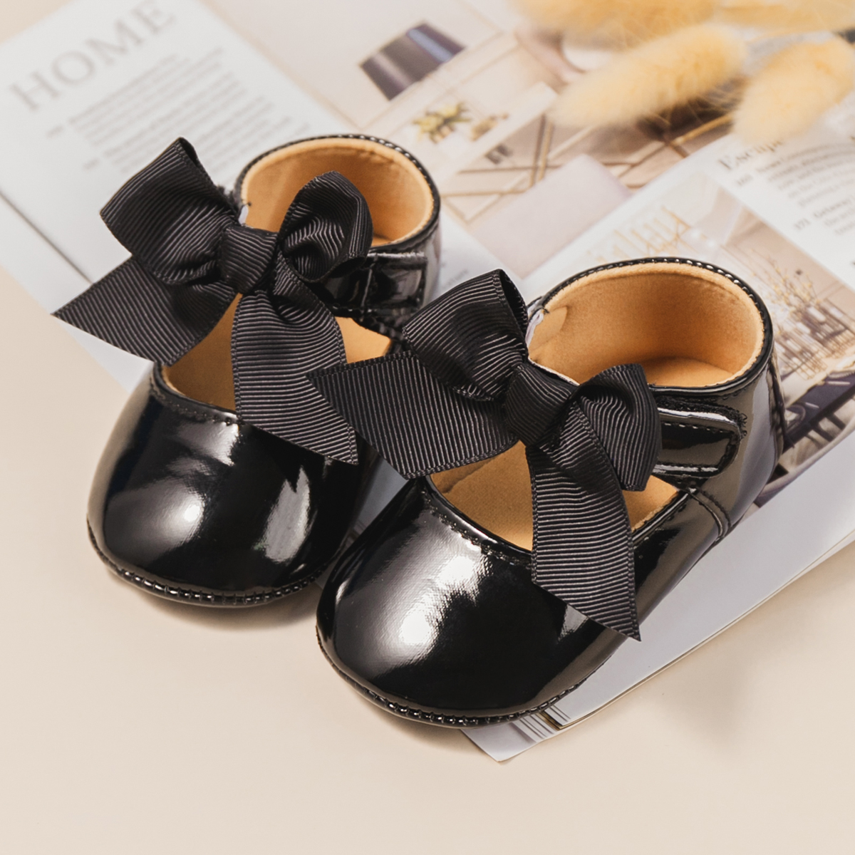KIDSUN 2021 New Baby Girls Princess Shoes Pink Bow-knot Dress Shoes PU Leather Rubber Soft-sole Non-slip Casual Toddler Shoes