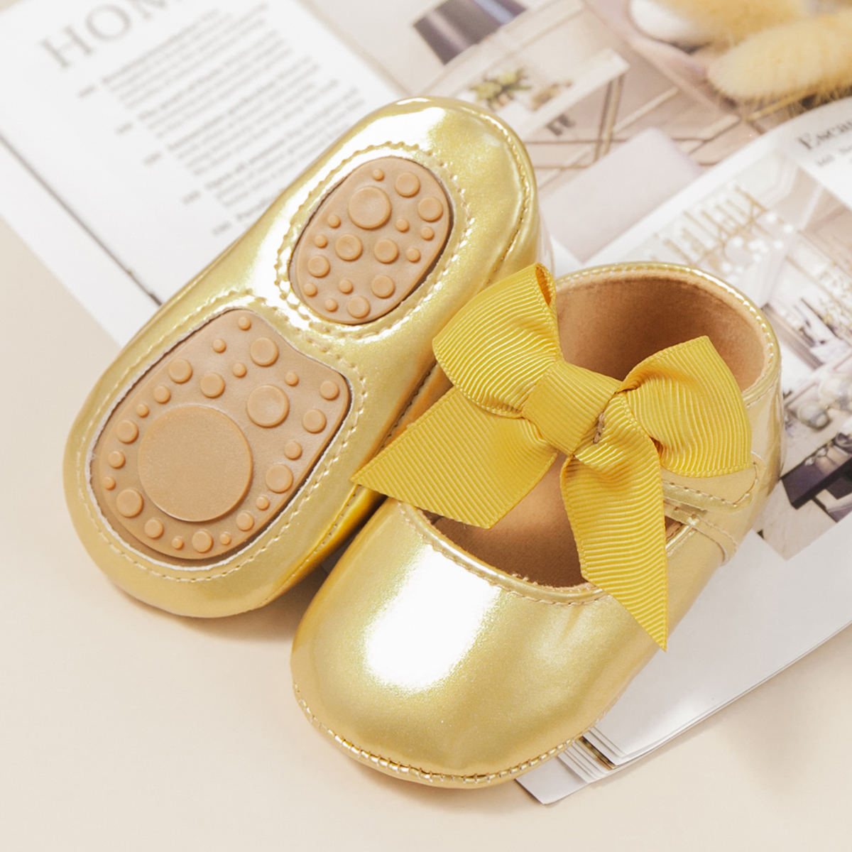 KIDSUN 2021 New Baby Girls Princess Shoes Pink Bow-knot Dress Shoes PU Leather Rubber Soft-sole Non-slip Casual Toddler Shoes