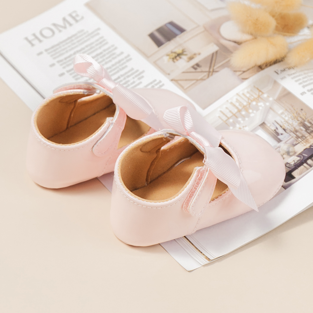 KIDSUN 2021 New Baby Girls Princess Shoes Pink Bow-knot Dress Shoes PU Leather Rubber Soft-sole Non-slip Casual Toddler Shoes