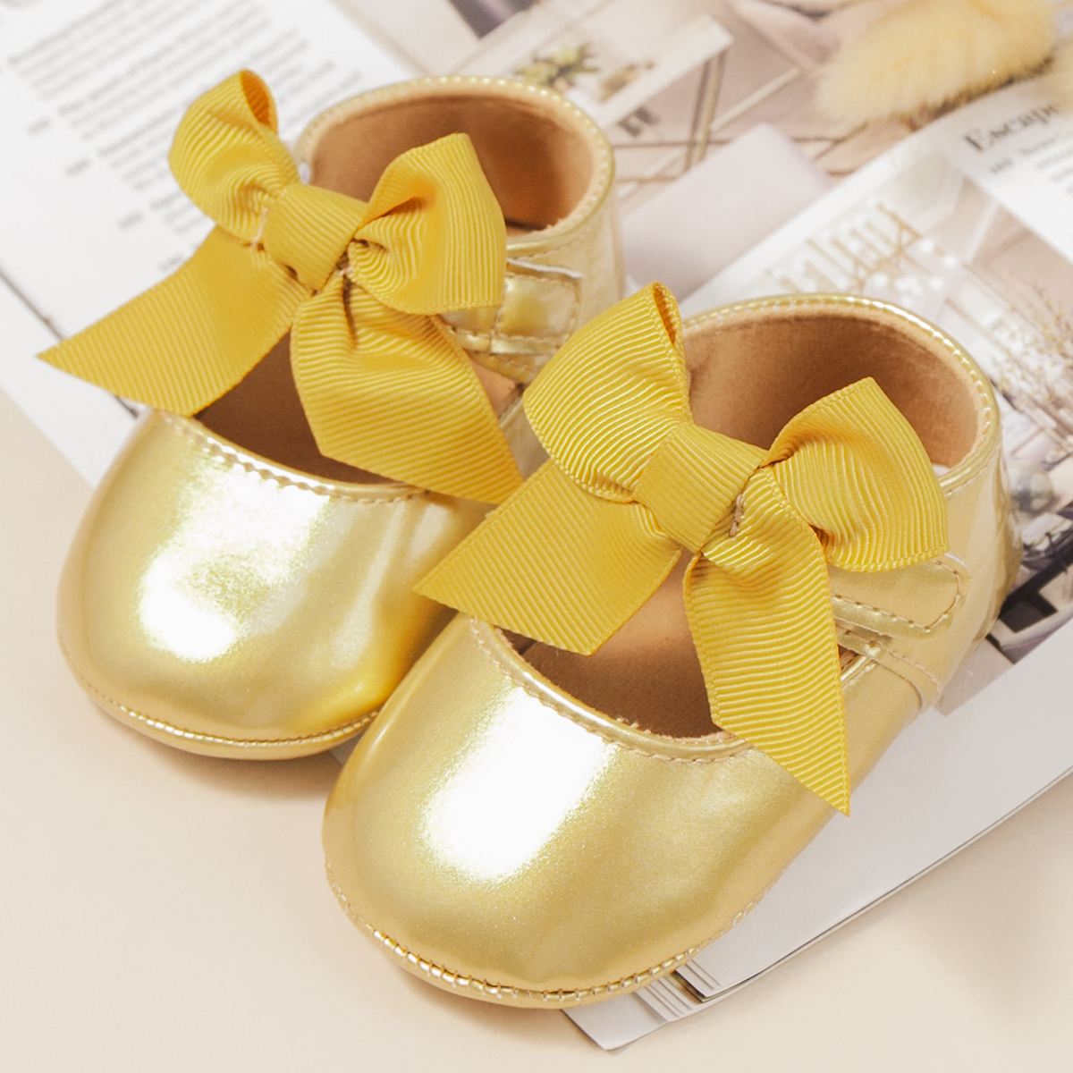 KIDSUN 2021 New Baby Girls Princess Shoes Pink Bow-knot Dress Shoes PU Leather Rubber Soft-sole Non-slip Casual Toddler Shoes