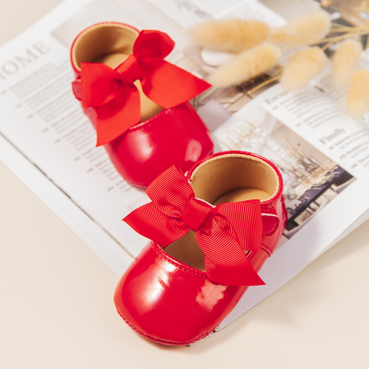 KIDSUN 2021 New Baby Girls Princess Shoes Pink Bow-knot Dress Shoes PU Leather Rubber Soft-sole Non-slip Casual Toddler Shoes