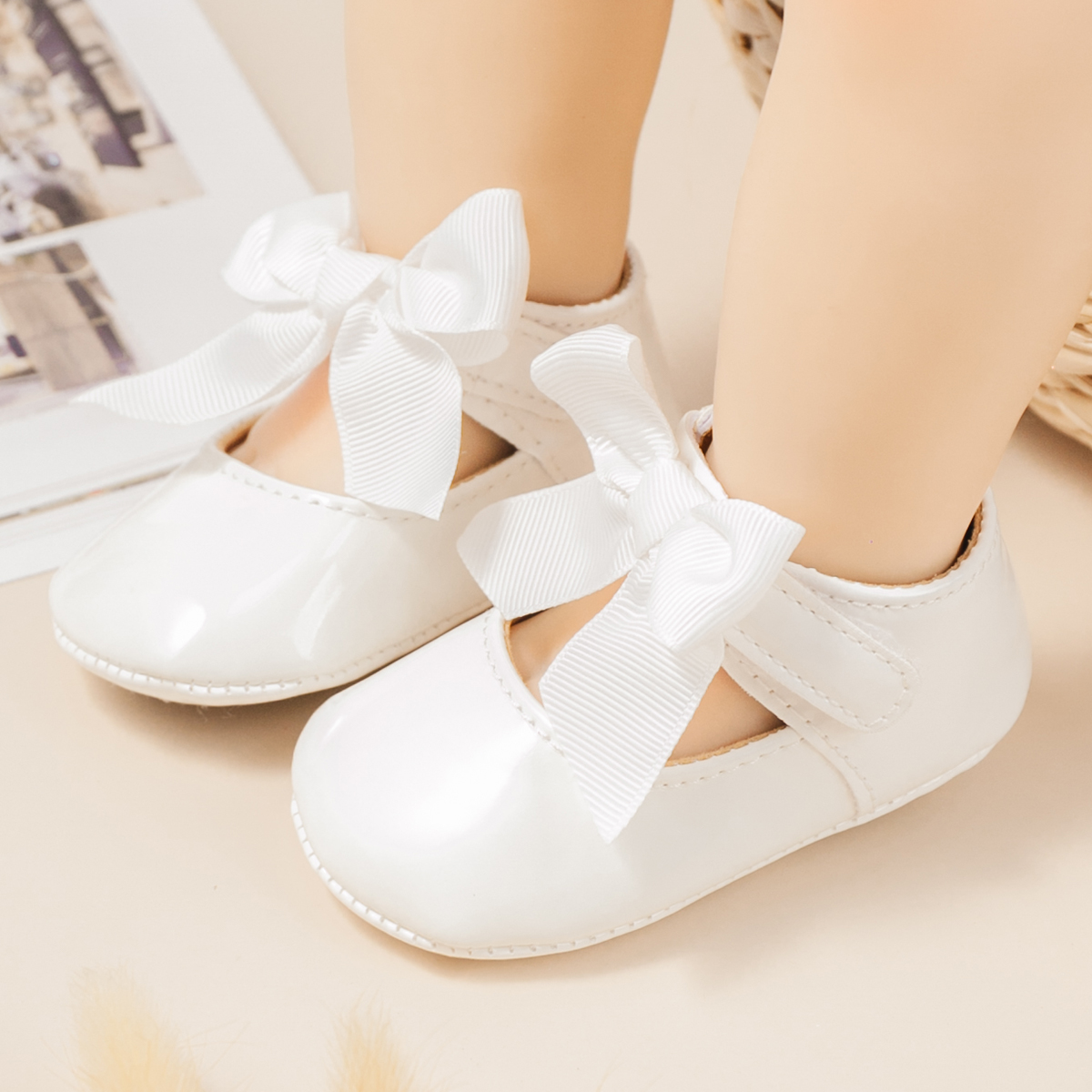 KIDSUN 2021 New Baby Girls Princess Shoes Pink Bow-knot Dress Shoes PU Leather Rubber Soft-sole Non-slip Casual Toddler Shoes