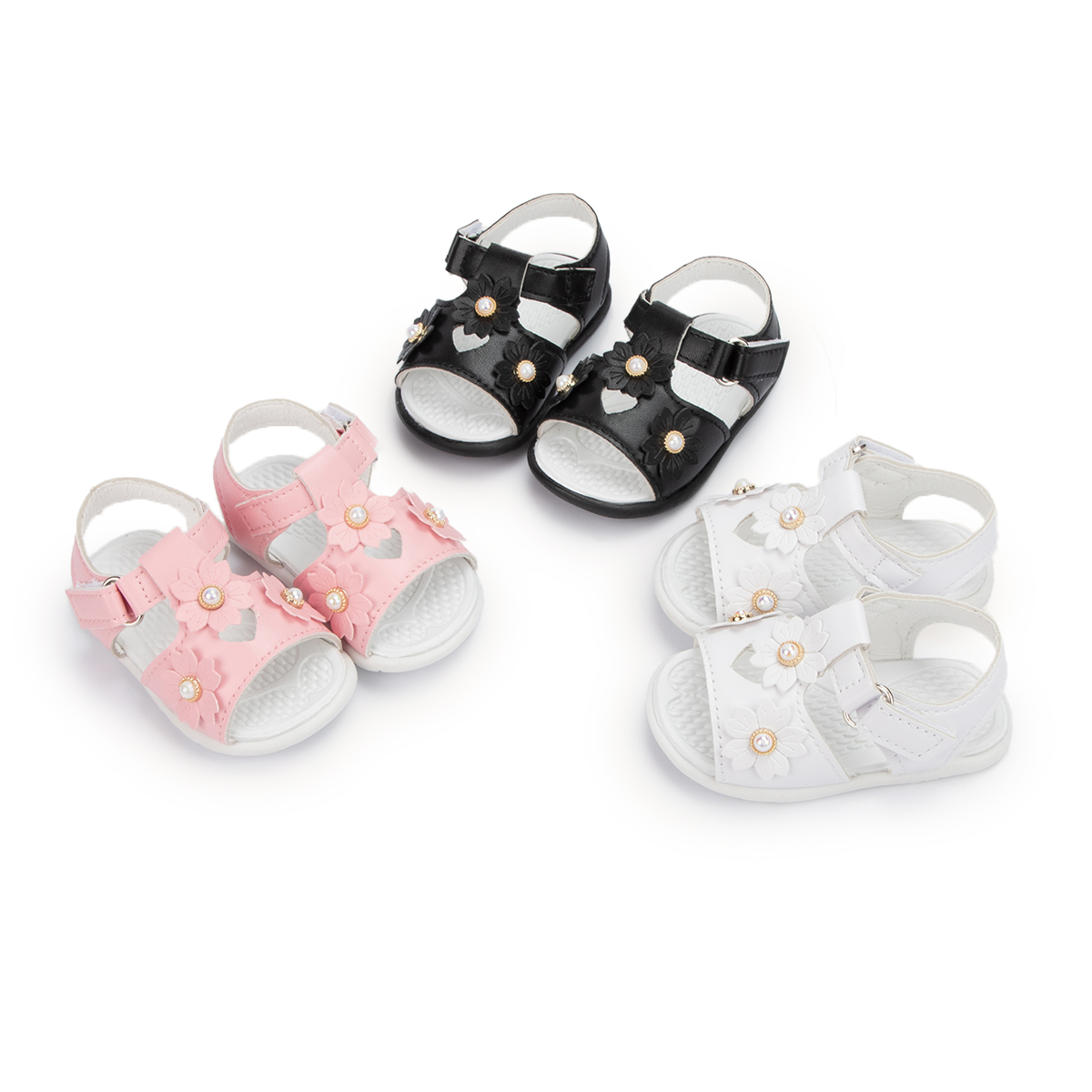 KIDSUN 2021 New Product Baby Sandals Flower Leather Rubber Sole Flat Summer Outside Infant Girl Crib Toddler First Walkers