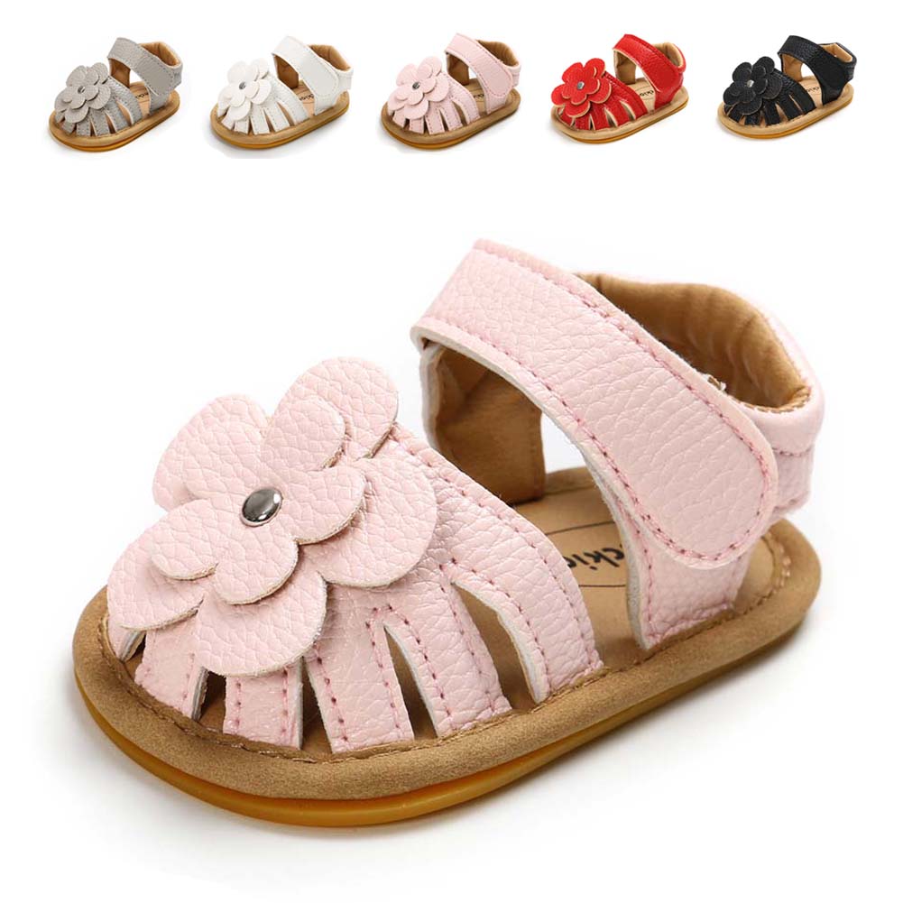 KIDSUN 2021 New Product Baby Sandals Flower Leather Rubber Sole Flat Summer Outside Infant Girl Crib Toddler First Walkers