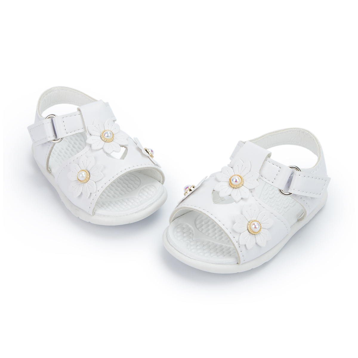 KIDSUN 2021 New Product Baby Sandals Flower Leather Rubber Sole Flat Summer Outside Infant Girl Crib Toddler First Walkers