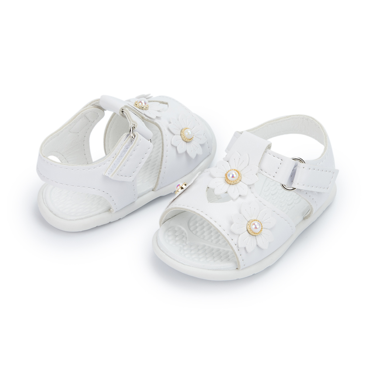 KIDSUN 2021 New Product Baby Sandals Flower Leather Rubber Sole Flat Summer Outside Infant Girl Crib Toddler First Walkers