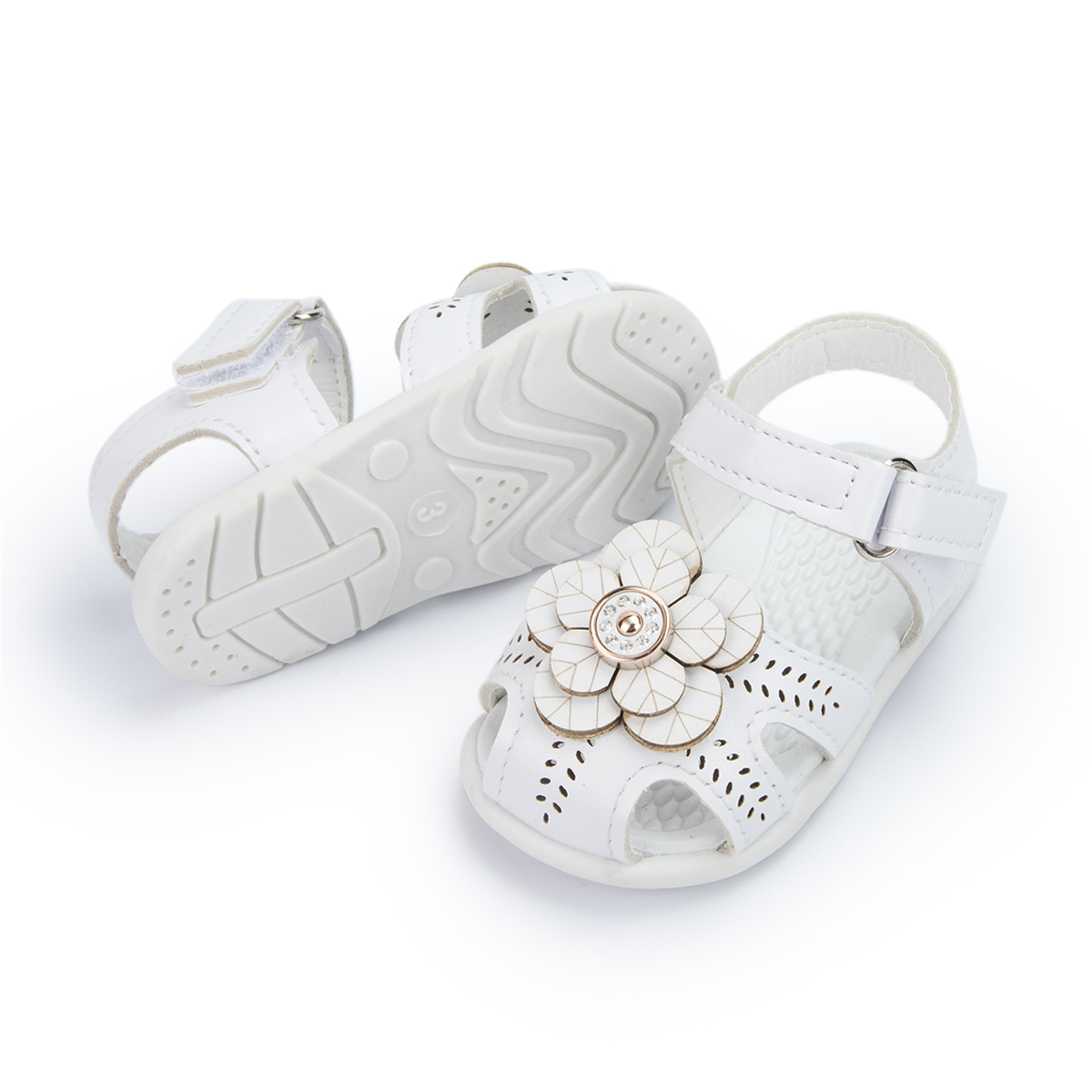 KIDSUN 2021 New Product Baby Sandals Flower Leather Rubber Sole Flat Summer Outside Infant Girl Crib Toddler First Walkers