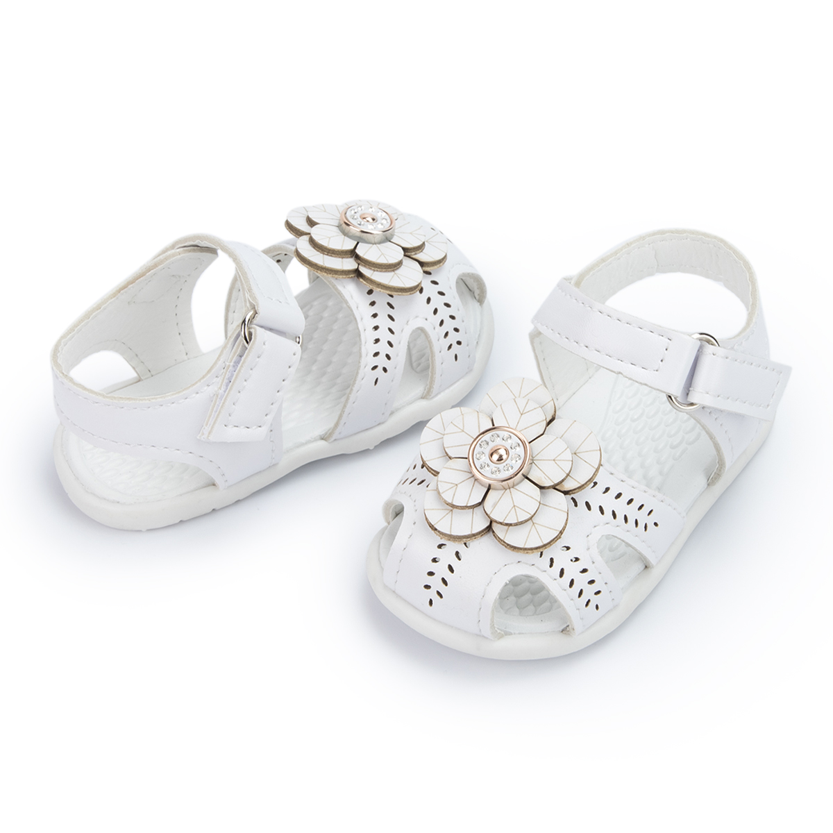 KIDSUN 2021 New Product Baby Sandals Flower Leather Rubber Sole Flat Summer Outside Infant Girl Crib Toddler First Walkers