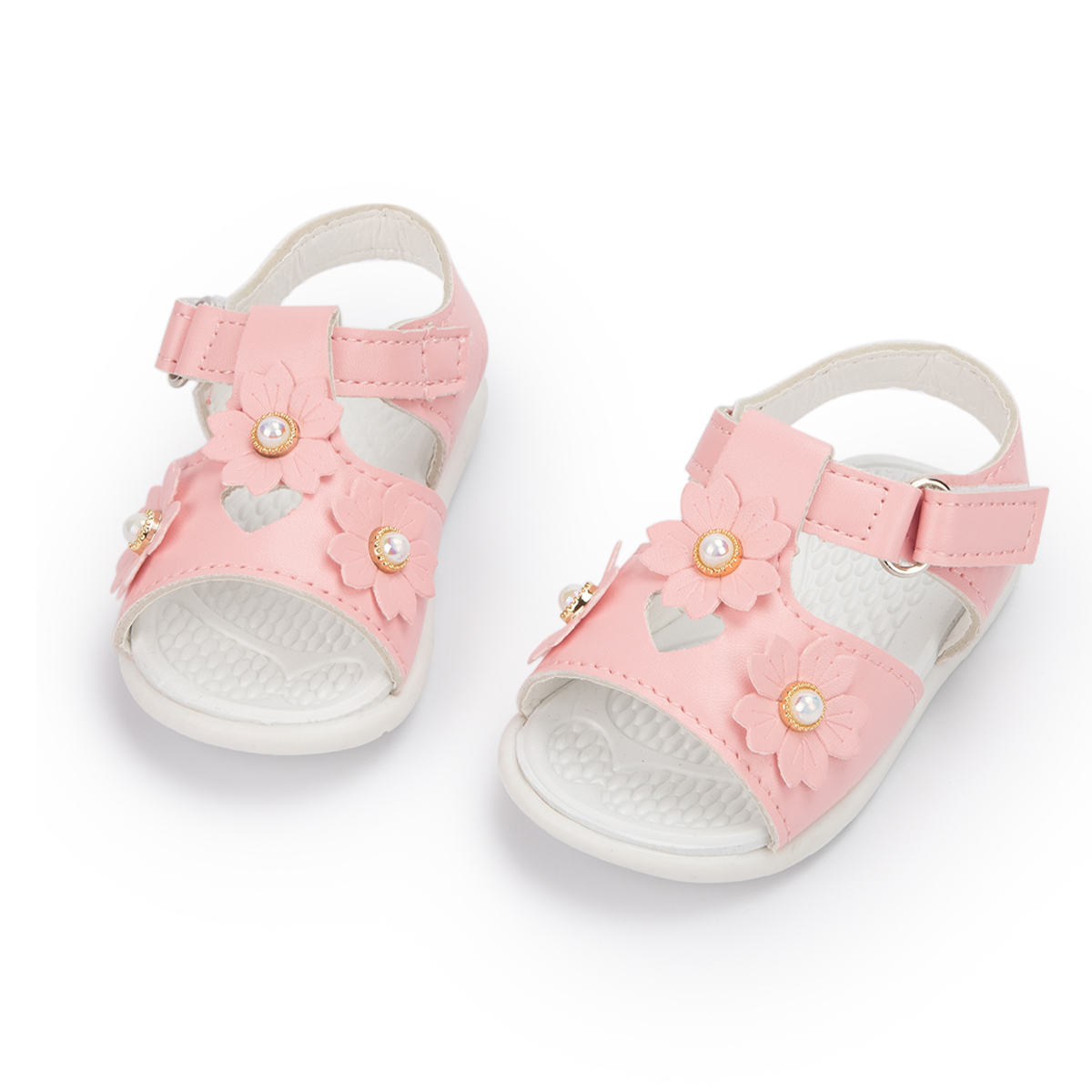 KIDSUN 2021 New Product Baby Sandals Flower Leather Rubber Sole Flat Summer Outside Infant Girl Crib Toddler First Walkers
