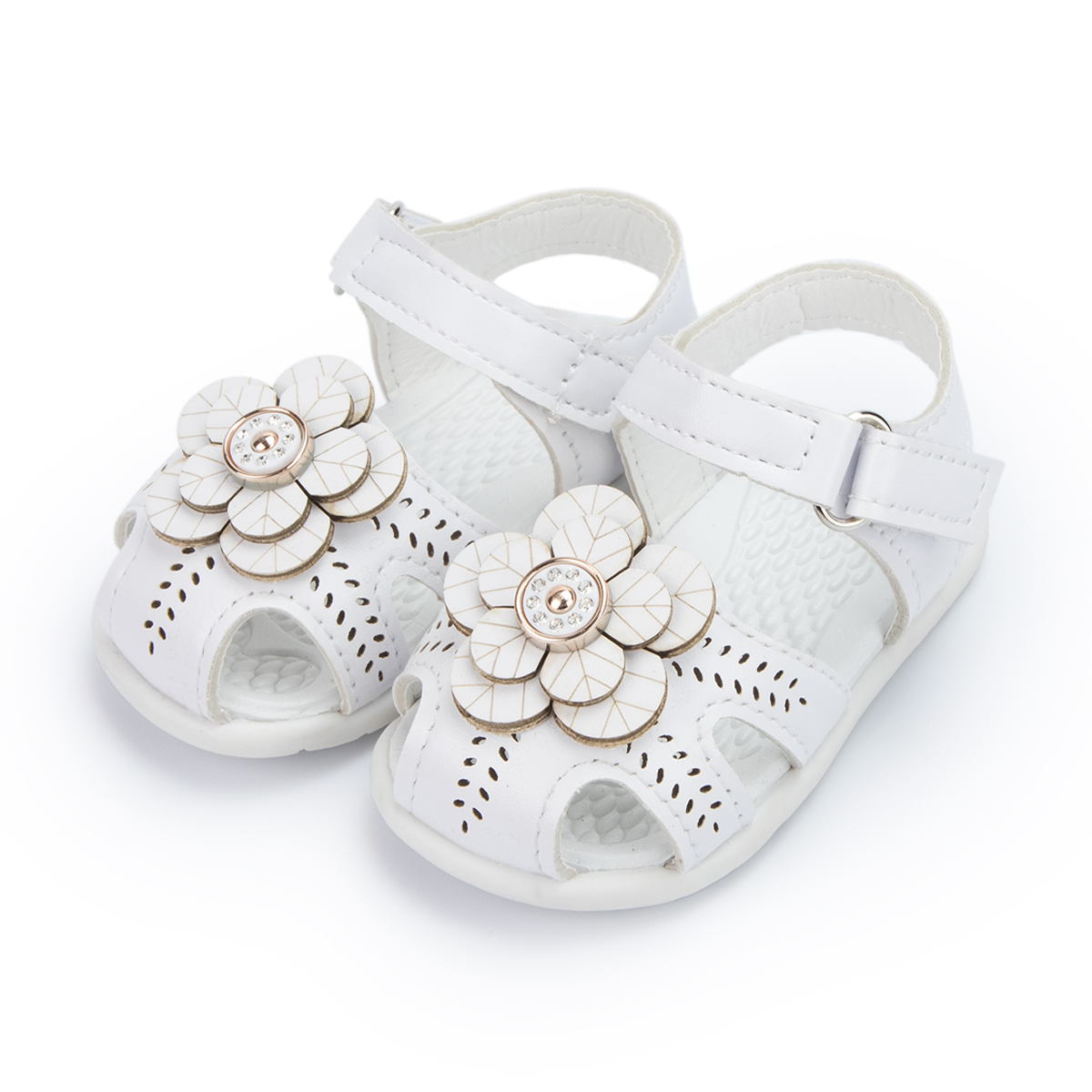 KIDSUN 2021 New Product Baby Sandals Flower Leather Rubber Sole Flat Summer Outside Infant Girl Crib Toddler First Walkers