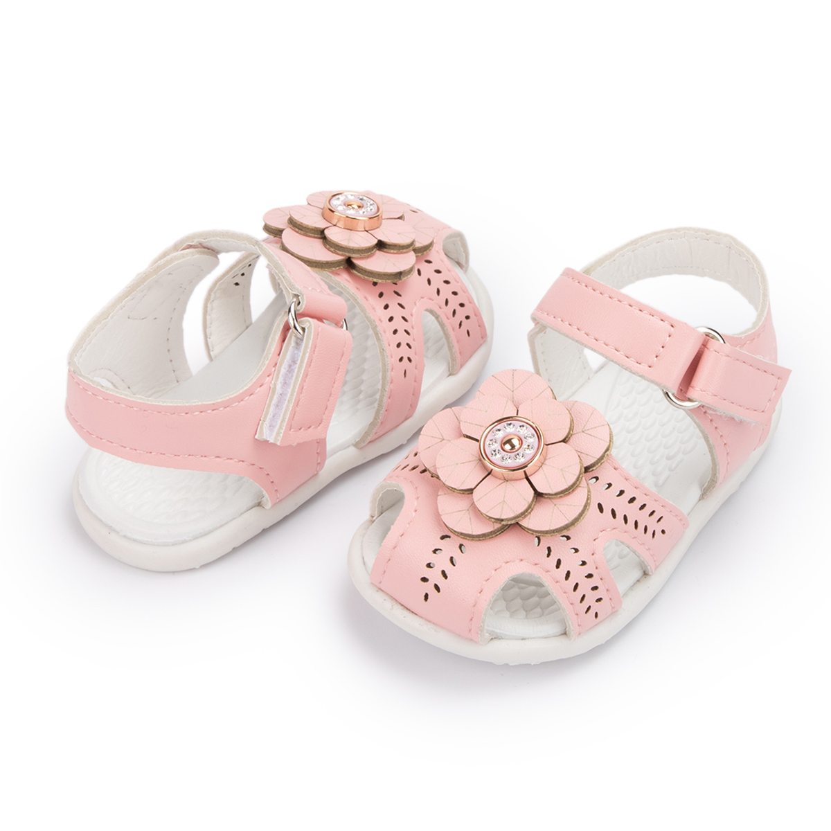 KIDSUN 2021 New Product Baby Sandals Flower Leather Rubber Sole Flat Summer Outside Infant Girl Crib Toddler First Walkers