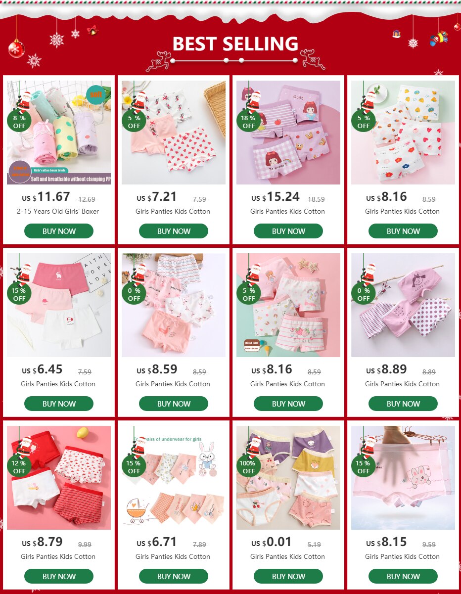 Girls Panties Kids Cotton Underwear Children's Briefs Cherry Cartoon Short 4Pcs/lot