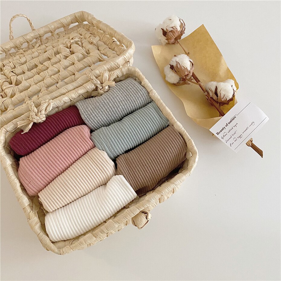 2023 Spring Baby Girl Legging Cotton Baby Boys Ribbed Leggings Striped Kids Pants Children Casual Trousers