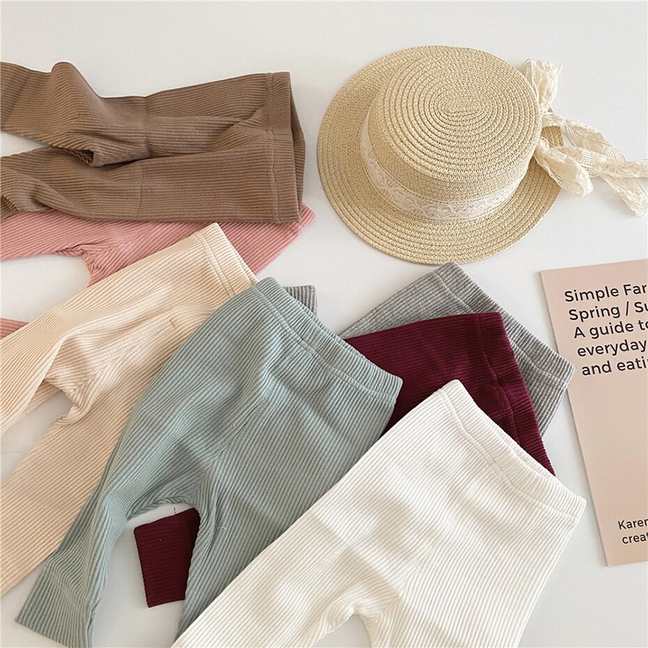 2023 Spring Baby Girl Legging Cotton Baby Boys Ribbed Leggings Striped Kids Pants Children Casual Trousers