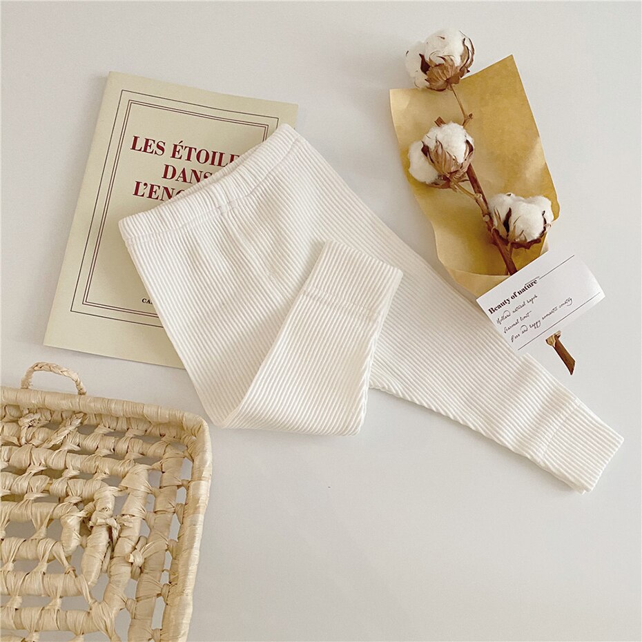 2023 Spring Baby Girl Legging Cotton Baby Boys Ribbed Leggings Striped Kids Pants Children Casual Trousers