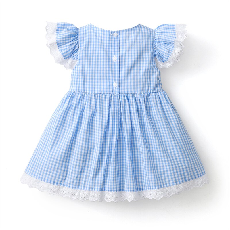 2023 Summer Children Boutique Dress Baby Girls Smocked Embroidery Dresses Flare Sleeve Peter Pan Collar Clothes Kids Vestidos