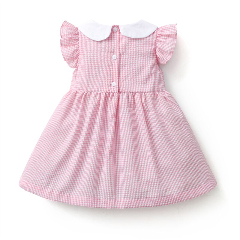2023 Summer Children Boutique Dress Baby Girls Smocked Embroidery Dresses Flare Sleeve Peter Pan Collar Clothes Kids Vestidos