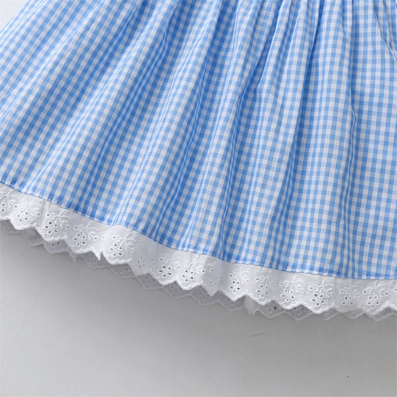 2023 Summer Children Boutique Dress Baby Girls Smocked Embroidery Dresses Flare Sleeve Peter Pan Collar Clothes Kids Vestidos