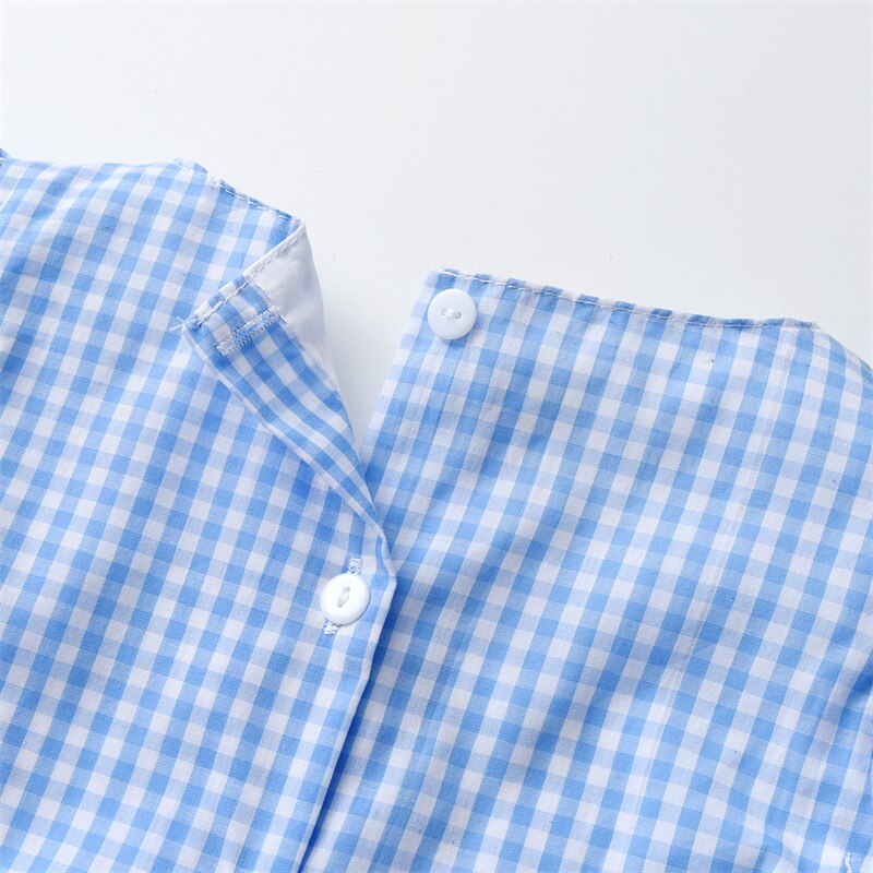 2023 Summer Children Boutique Dress Baby Girls Smocked Embroidery Dresses Flare Sleeve Peter Pan Collar Clothes Kids Vestidos