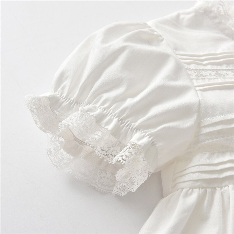 Children Spanish Dresses Hand Made Embroidered Flowers Lace Baby Girl Frock Kids Cotton White Baptism Dress Outfit Birthday Robe
