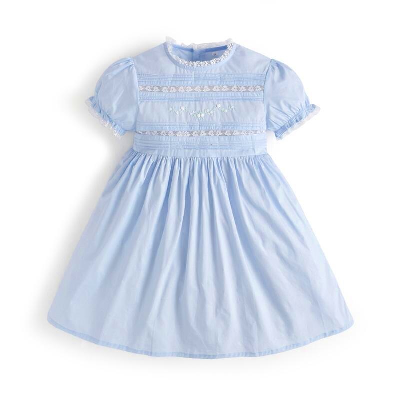 Children Spanish Dresses Hand Made Embroidered Flowers Lace Baby Girl Frock Kids Cotton White Baptism Dress Outfit Birthday Robe