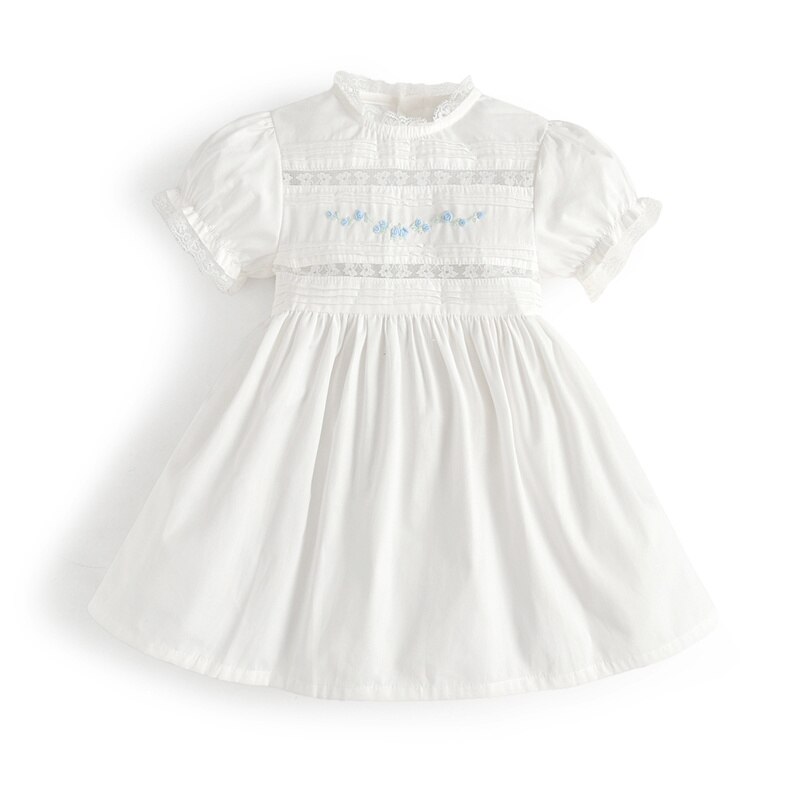 Children Spanish Dresses Hand Made Embroidered Flowers Lace Baby Girl Frock Kids Cotton White Baptism Dress Outfit Birthday Robe