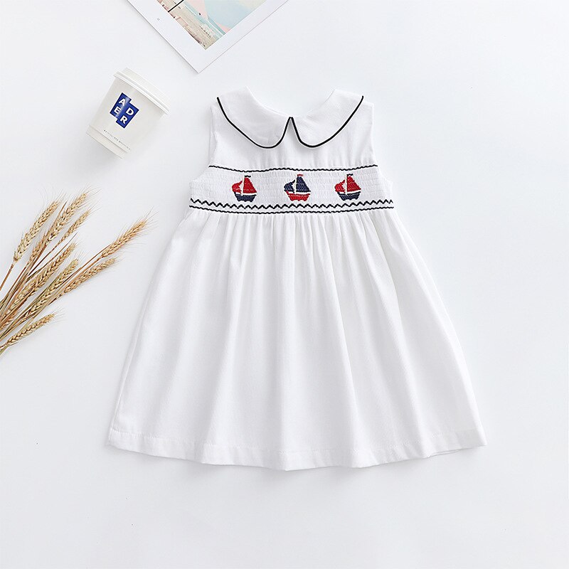 2023 Spanish Baby Dresses For Girls Kids Embroidery Sleeveless Dress Summer Childrens Boutique Clothing Toddler Cotton Vestidos