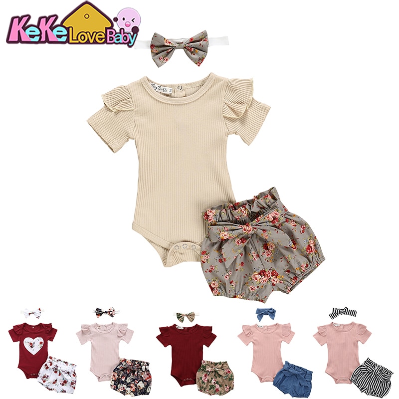 Newborn Baby Girl Clothes Set Summer Solid Color Short Sleeve Romper Flower Shorts Headband 3Pcs Outfit New Born Infant Clothing Newborn Baby Girl Clothes Set Summer Solid Color Short Sleeve Romper Flower Shorts Headband 3Pcs Outfit New Born Infant Clothing
