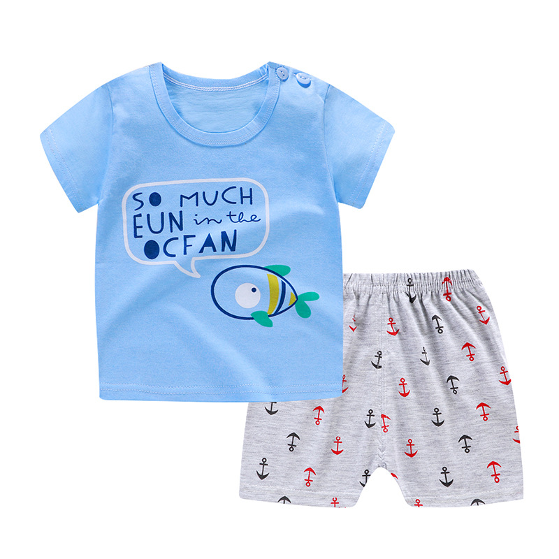Baby Boys Girls Cartoon 100% Cotton Kids T-shirts Set Summer Newborn Infant Sports 2 Piece Set T Shirt Toddler Girl Clothes Sets