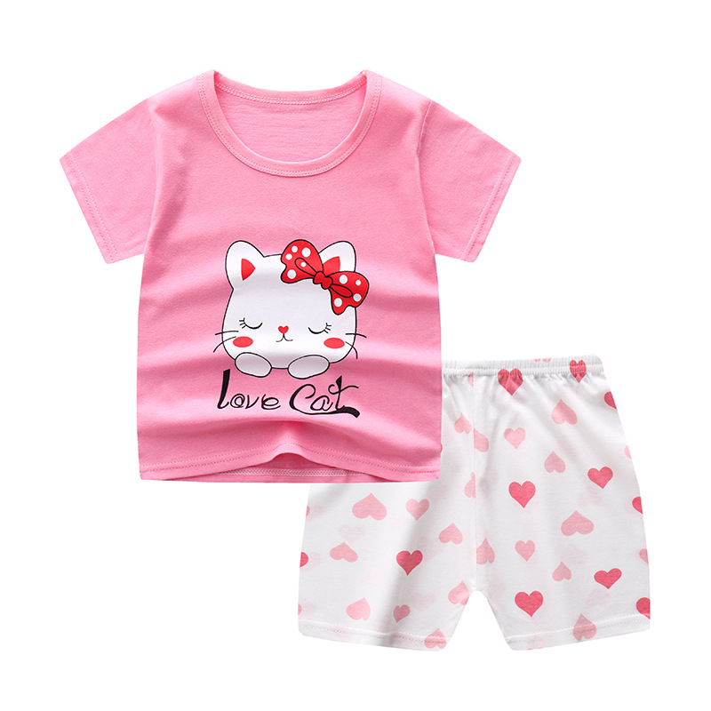 Baby Boys Girls Cartoon 100% Cotton Kids T-shirts Set Summer Newborn Infant Sports 2 Piece Set T Shirt Toddler Girl Clothes Sets