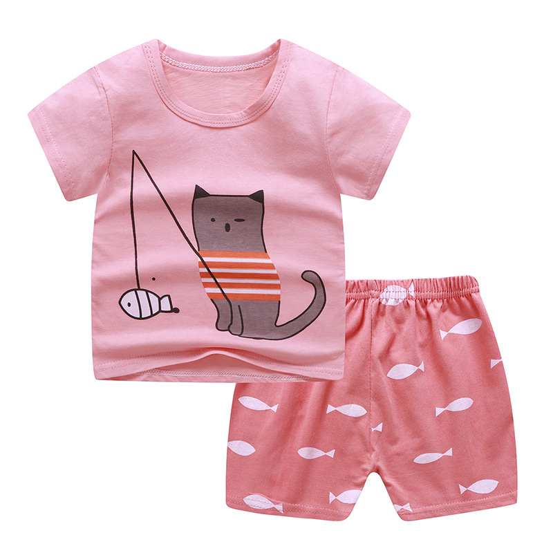 Baby Boys Girls Carton 100% Cotton T-shirts Sets Summer Newborn Short Sleeve Children T shirts+Shorts Sports 2 Pcs Sets Clothes