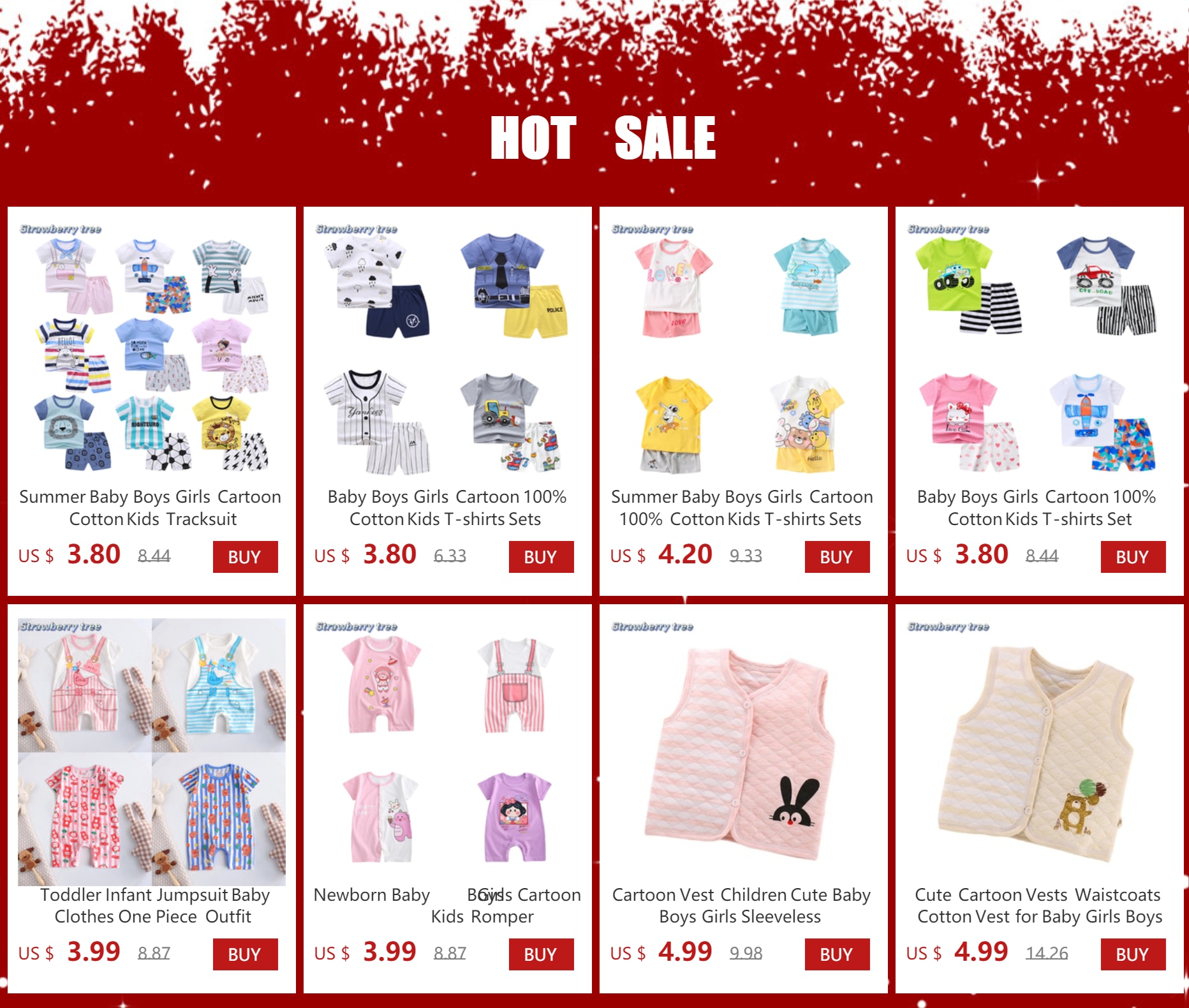 Newborn Baby Boys Girls Cartoon 100% Cotton Kids T-shirts Sets Summer Infant Short Sleeve Children Tracksuit Sports Clothes Sets