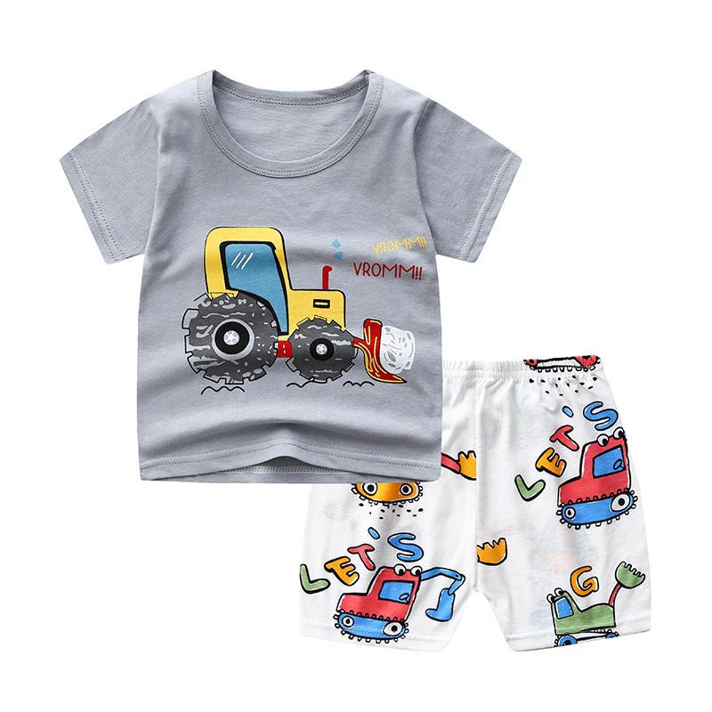 Newborn Baby Boys Girls Cartoon 100% Cotton Kids T-shirts Sets Summer Infant Short Sleeve Children Tracksuit Sports Clothes Sets