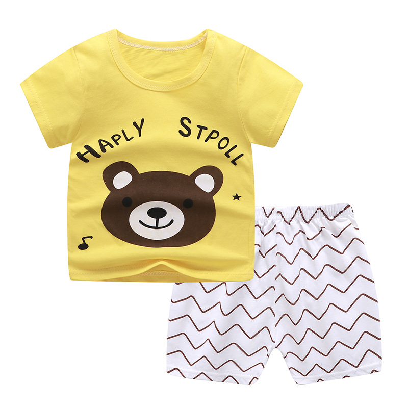 Newborn Baby Boys Girls Cartoon 100% Cotton Kids T-shirts Sets Summer Infant Short Sleeve Children Tracksuit Sports Clothes Sets