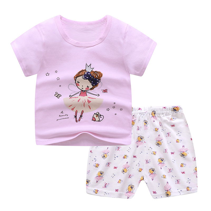 Newborn Baby Boys Girls Cartoon 100% Cotton Kids T-shirts Sets Summer Infant Short Sleeve Children Tracksuit Sports Clothes Sets