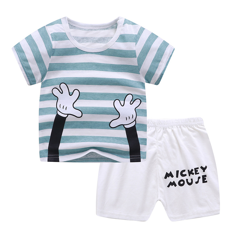 Newborn Baby Boys Girls Cartoon 100% Cotton Kids T-shirts Sets Summer Infant Short Sleeve Children Tracksuit Sports Clothes Sets