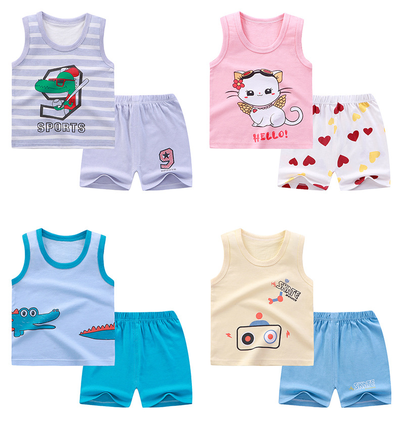 Kids clothing children's vest set summer cotton boys girls sleeveless  shorts clothes cotton baby set