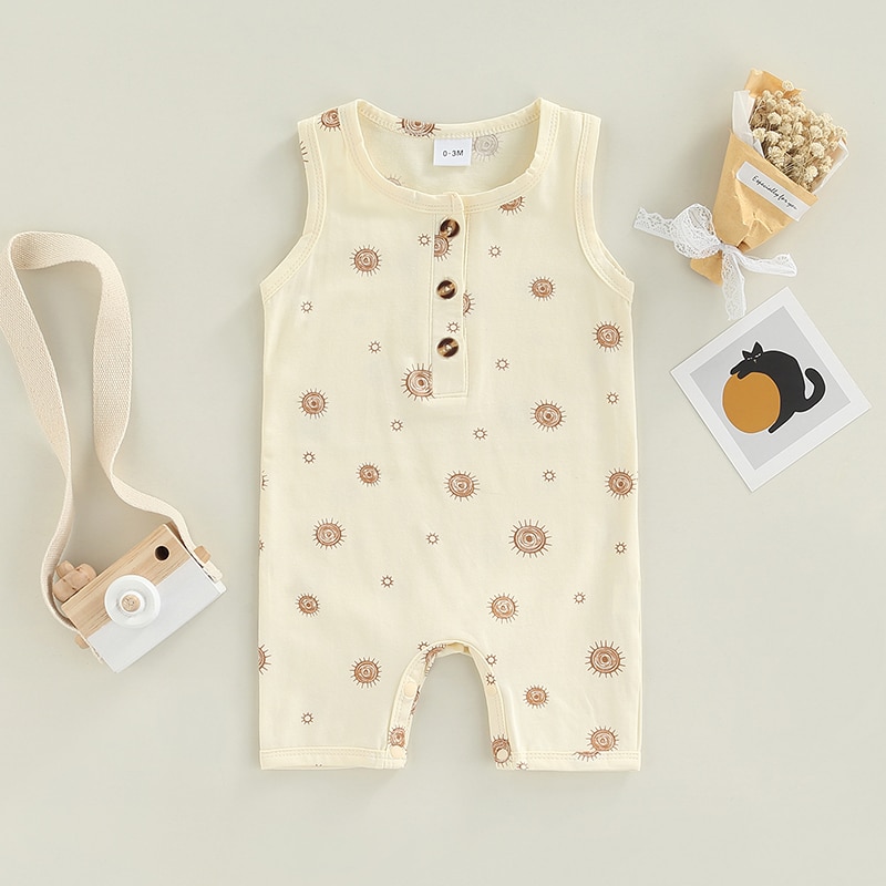 Baby Summer Cotton Clothing Toddler Infant Boys Girls Sleeveless Button Print O-neck Rompers Jumpsuits Overalls Casual Clothes Baby Summer Cotton Clothing Toddler Infant Boys Girls Sleeveless Button Print O-neck Rompers Jumpsuits Overalls Casual Clothes