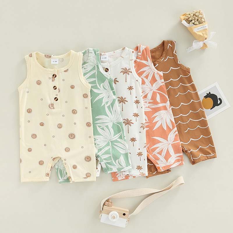 Baby Summer Cotton Clothing Toddler Infant Boys Girls Sleeveless Button Print O-neck Rompers Jumpsuits Overalls Casual Clothes Baby Summer Cotton Clothing Toddler Infant Boys Girls Sleeveless Button Print O-neck Rompers Jumpsuits Overalls Casual Clothes