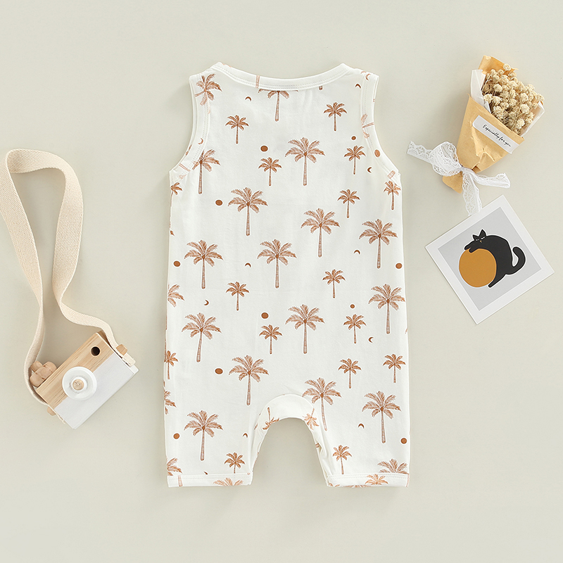 Baby Summer Cotton Clothing Toddler Infant Boys Girls Sleeveless Button Print O-neck Rompers Jumpsuits Overalls Casual Clothes