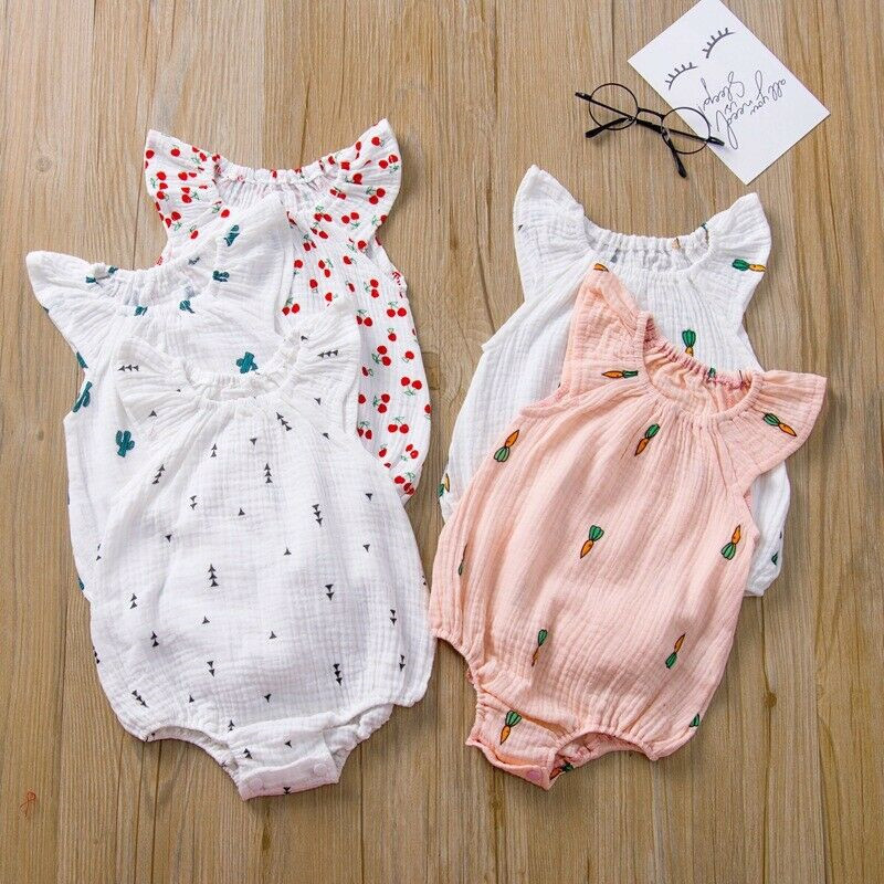 Baby Girls Romper Summer Infant Unisex Newborn Sleeveless Girls Print One-pieces Jumpsuit Baby Cotton Linen Soft Clothes Outfits