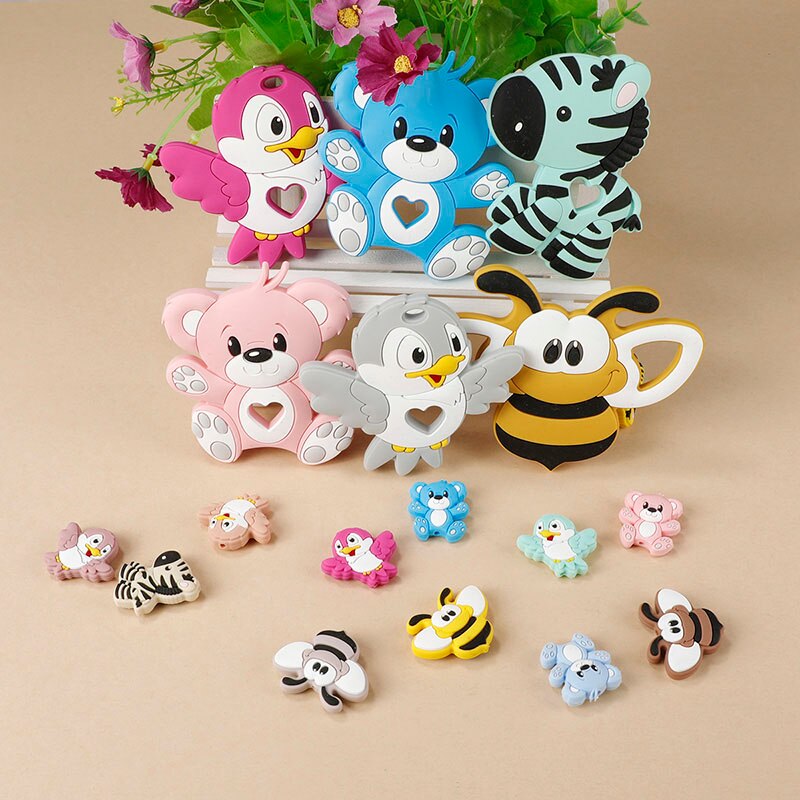 1Pc New Baby Silicone Teether BPA-Free Cartoon Bird Bee Baby Necklace Pendant Silicone Teether Baby Teeth Care Chewing Toy