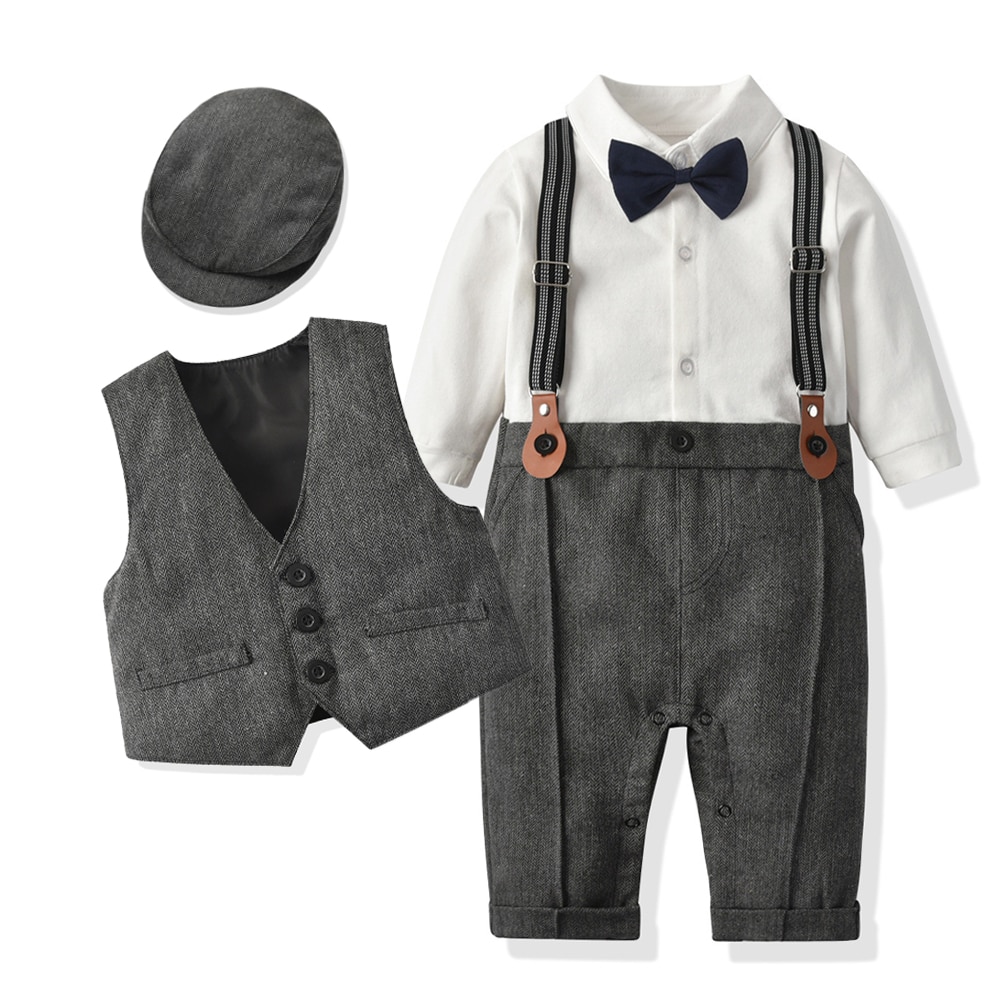 Newborn Boy Formal Clothes Set Infant Boy Gentleman Birthday Romper Outfit With Hat Vest Long Sleeve Infant Jumpsuit Suit Formal Newborn Boy Formal Clothes Set Infant Boy Gentleman Birthday Romper Outfit With Hat Vest Long Sleeve Infant Jumpsuit Suit Formal