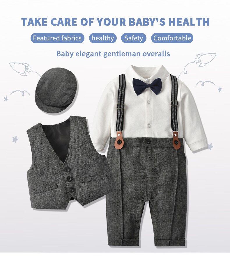 Newborn Boy Formal Clothes Set Infant Boy Gentleman Birthday Romper Outfit With Hat Vest Long Sleeve Infant Jumpsuit Suit Formal Newborn Boy Formal Clothes Set Infant Boy Gentleman Birthday Romper Outfit With Hat Vest Long Sleeve Infant Jumpsuit Suit Formal