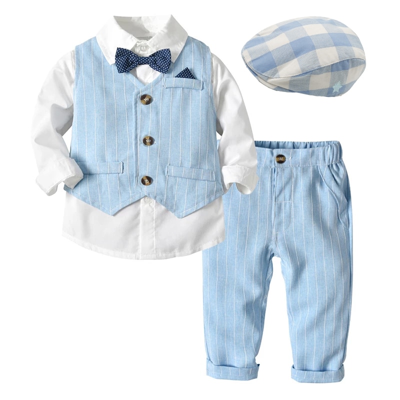 Kid Boy Formal Birthday Outfit Suit Toddler Gentleman Wedding Striped Vest Shirt 1-6 Years Baby Pants Boys Ceremony Outerwear Kid Boy Formal Birthday Outfit Suit Toddler Gentleman Wedding Striped Vest Shirt 1-6 Years Baby Pants Boys Ceremony Outerwear
